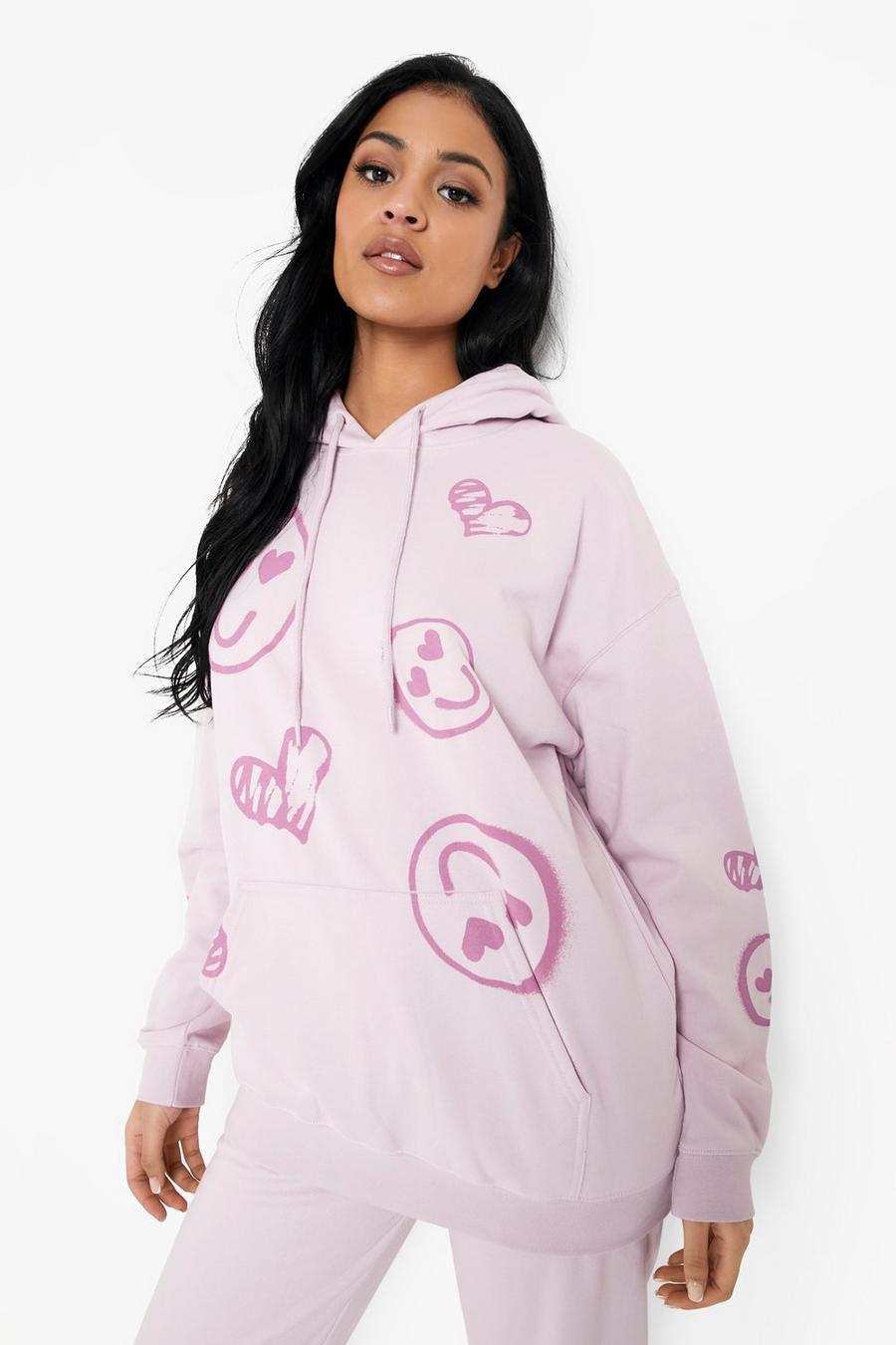 Lilac Tall Oversized Heart Face Hoodie image number 1