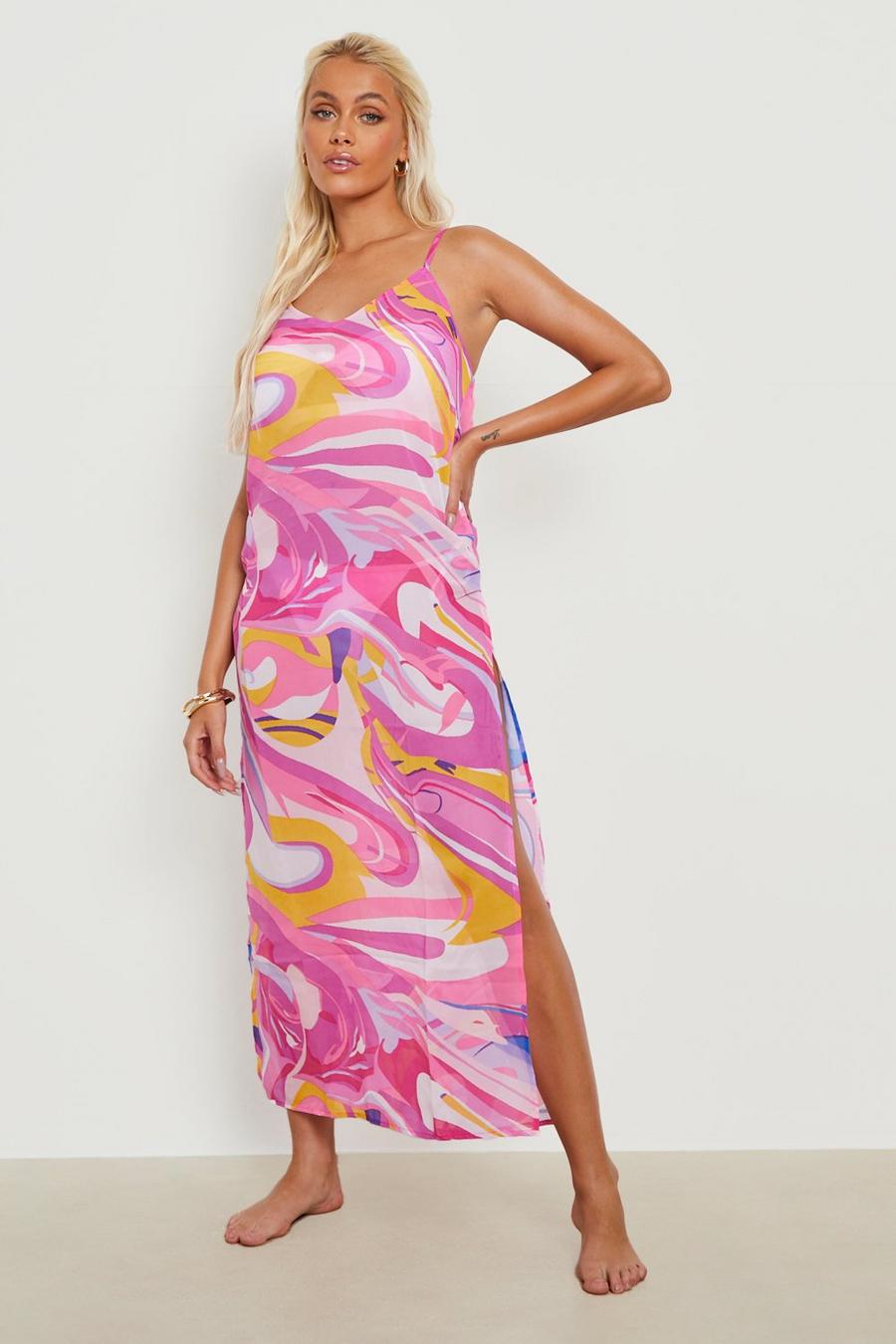 Pink Marble Strappy Maxi Beach Dress image number 1