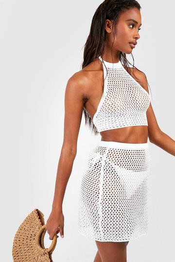Crochet Top & Skirt Beach Co-ord Set white