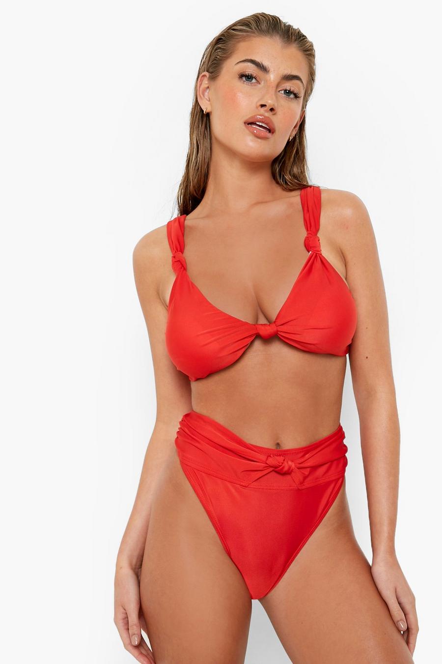 Slip bikini a vita alta con nodo, Red rosso image number 1