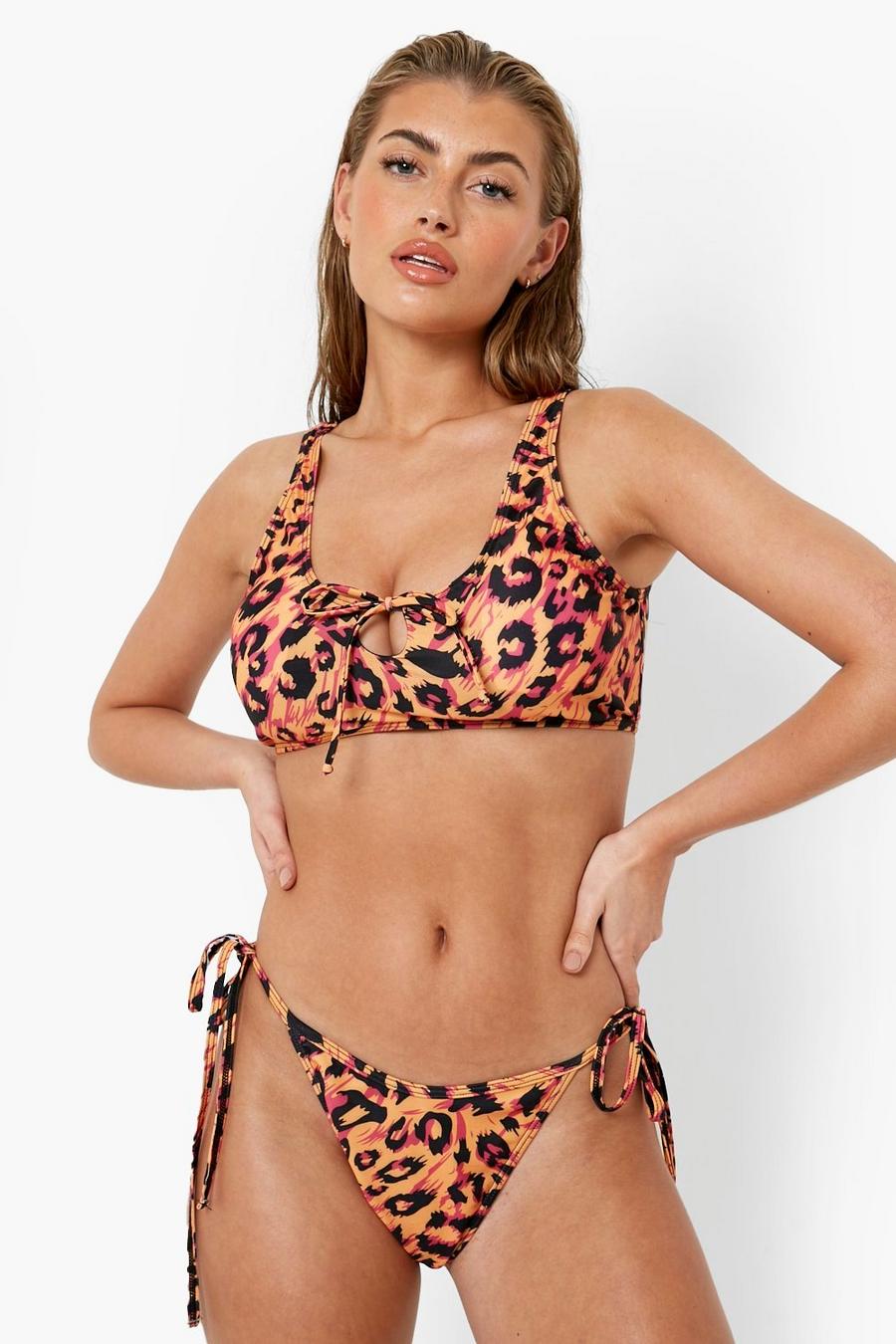 Leopard Fuller Bust Tie Scooped Bikini Top 