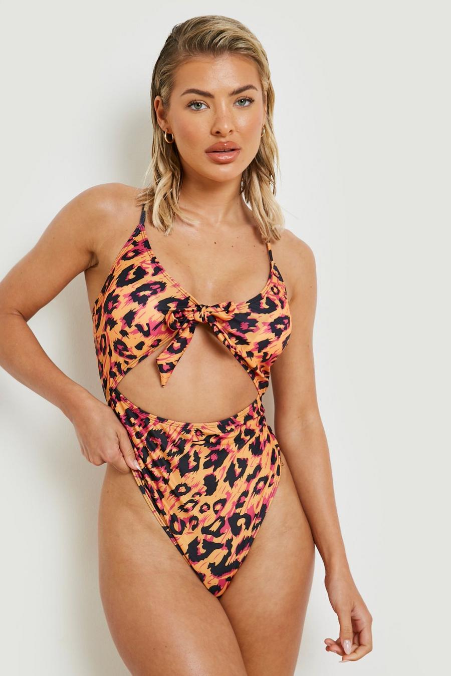 Leopard Fuller Bust Tie Cut Out Swimsuit