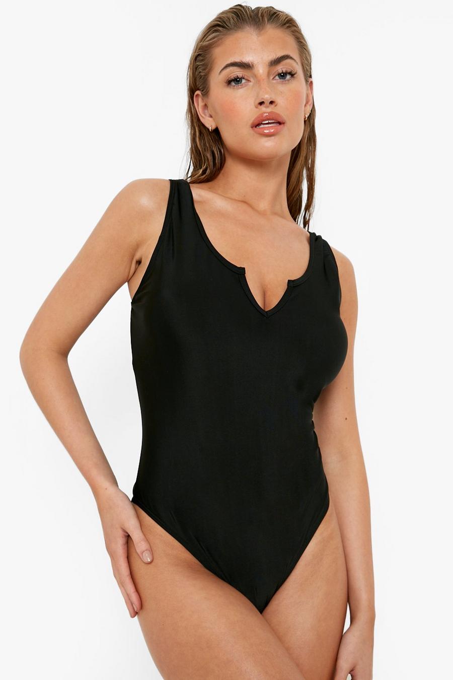 Black Fuller Bust Notch Swimsuit