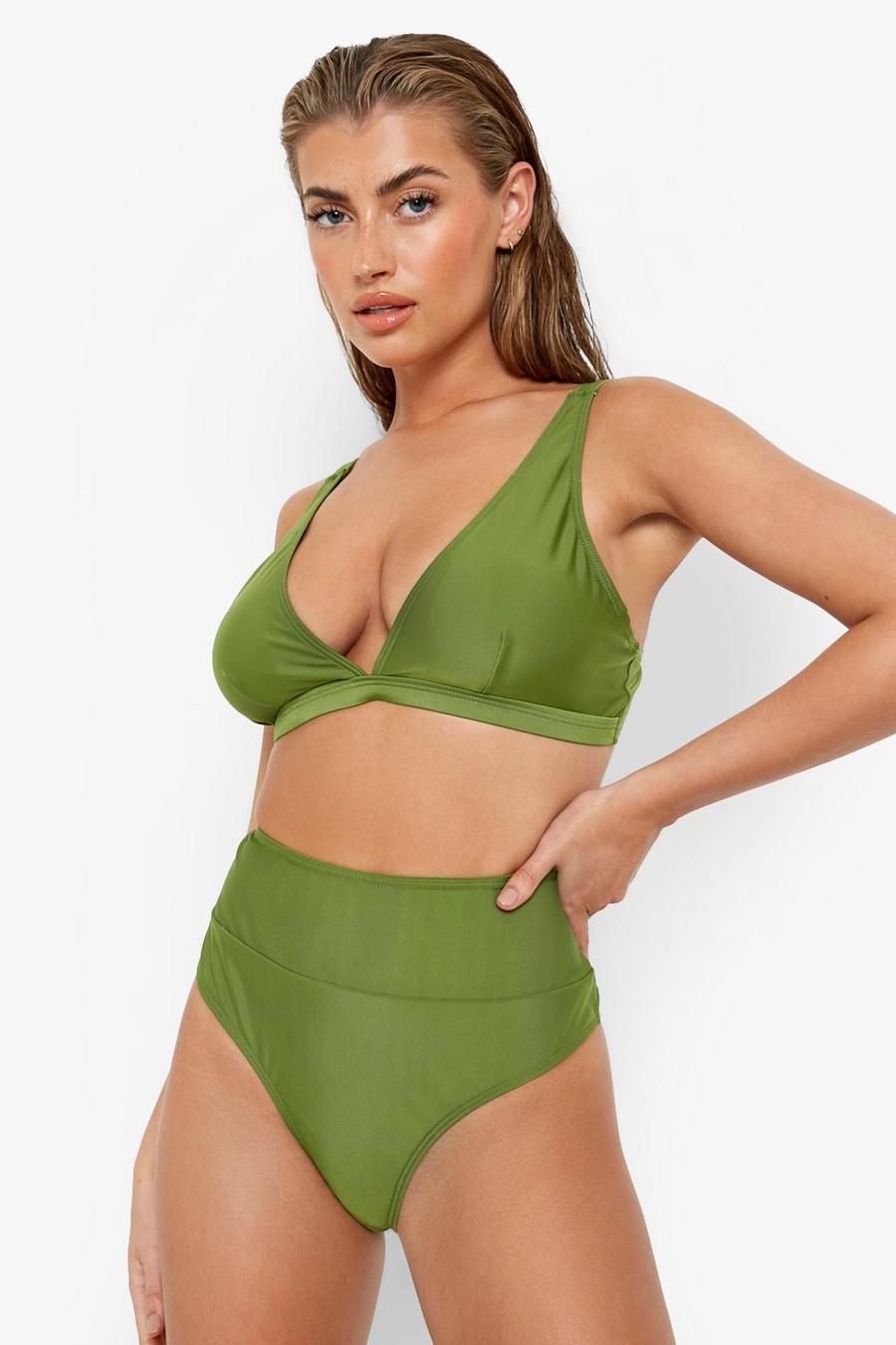 Olive green Fuller Bust Plunge Bikini Top image number 1