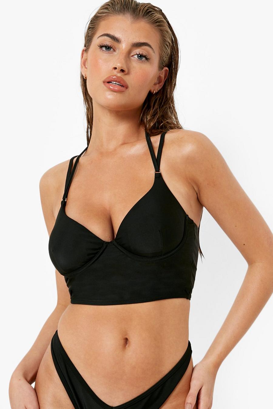 Black Fuller Bust Underwired Longline Bikini Top