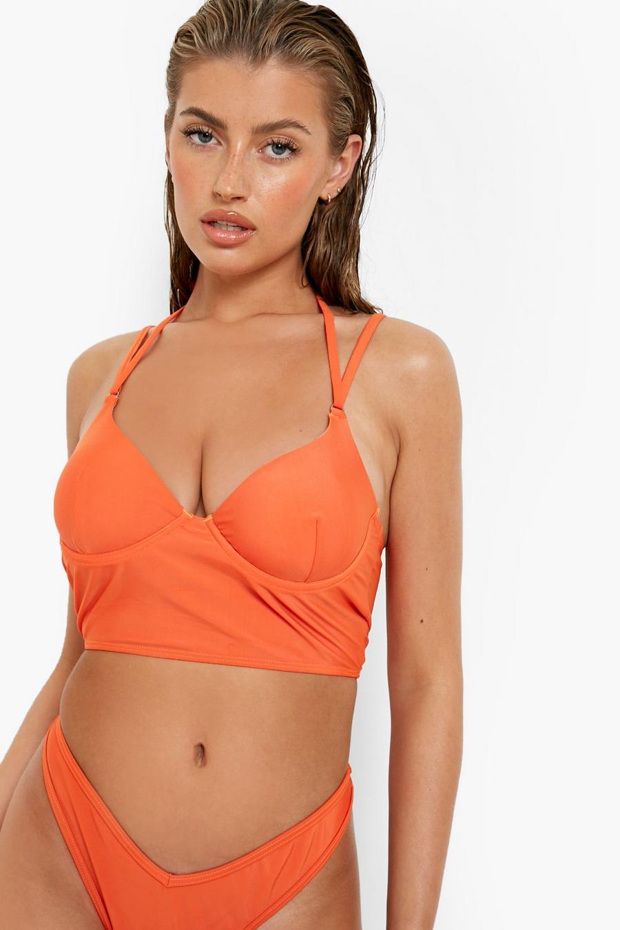 Burnt orange Long Line Bikini Top Met Volle Cups En Beugel