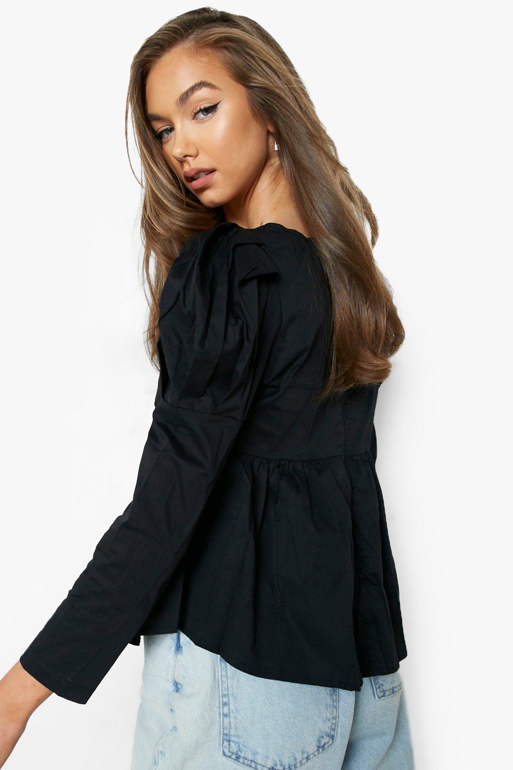 Boohoo peplum top clearance with bell sleeve