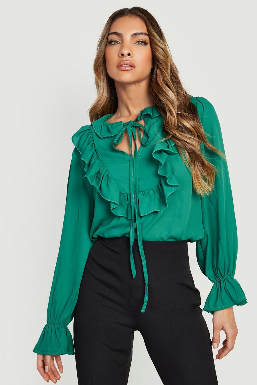 Green Ruffle Detail Blouse image number 1