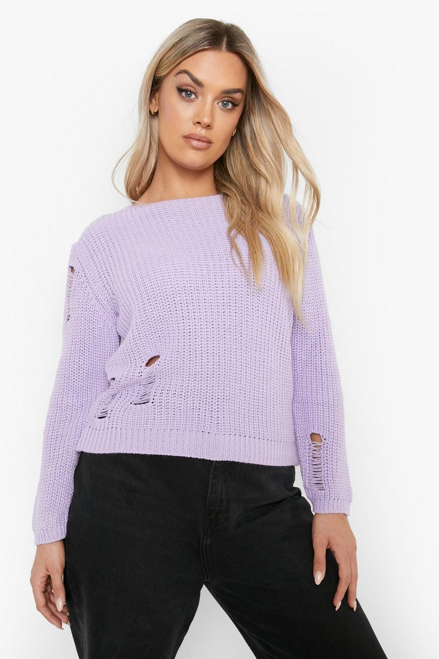 Lilac violet Plus Distressed Knit Jumper