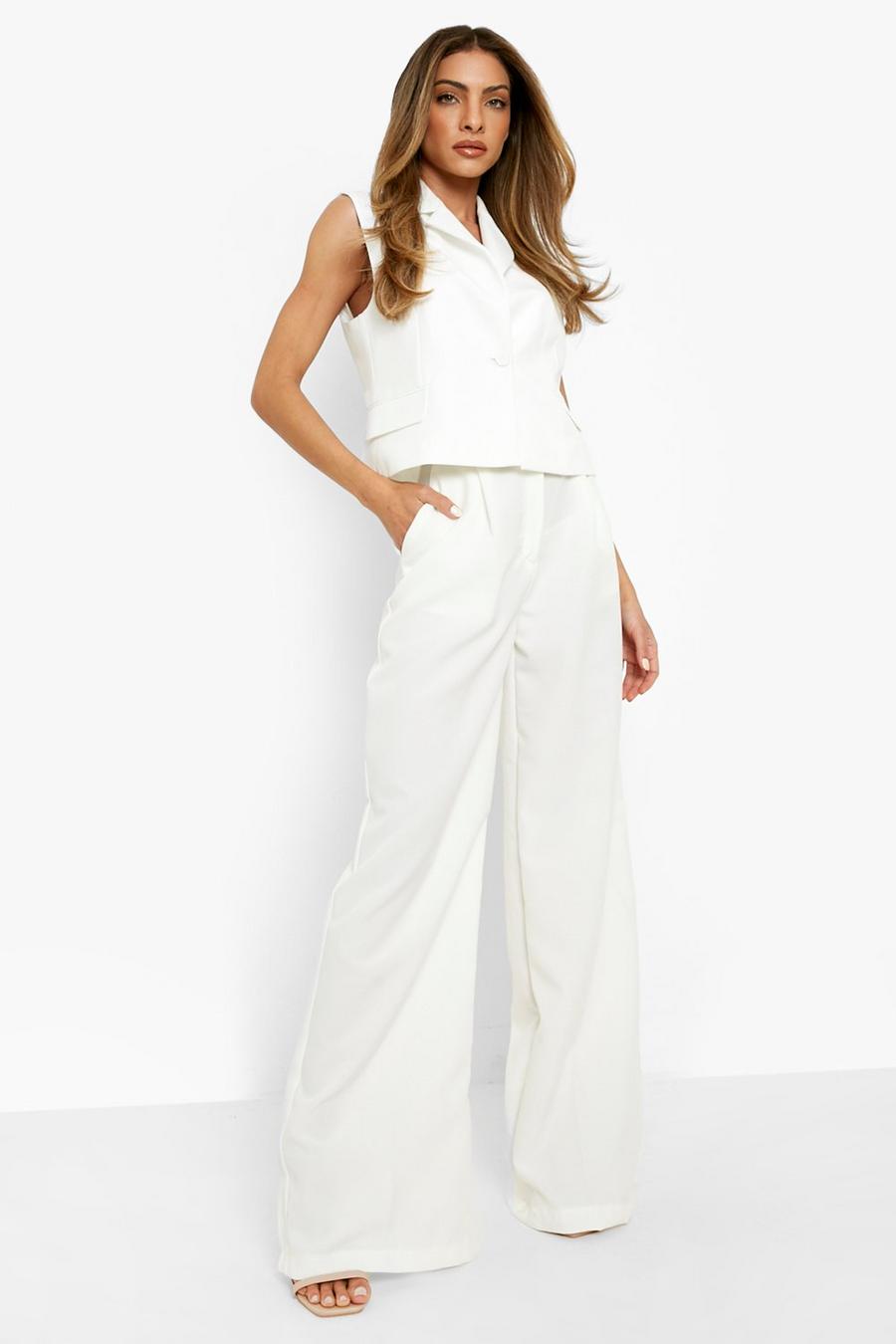 Ivory Pleat Front Tailored Wide Leg Trouser image number 1