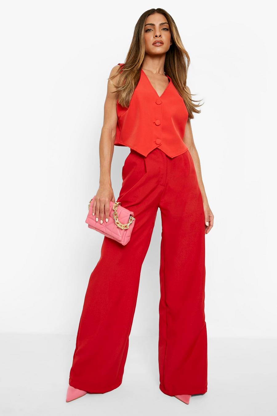 Red Pleat Front Tailored Wide Leg Pants image number 1