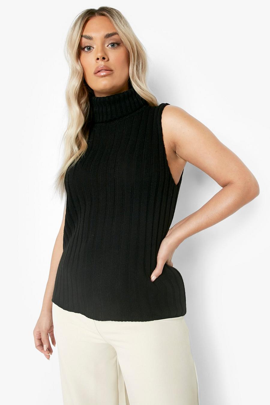 Black Plus Roll Neck Knitted Tank image number 1