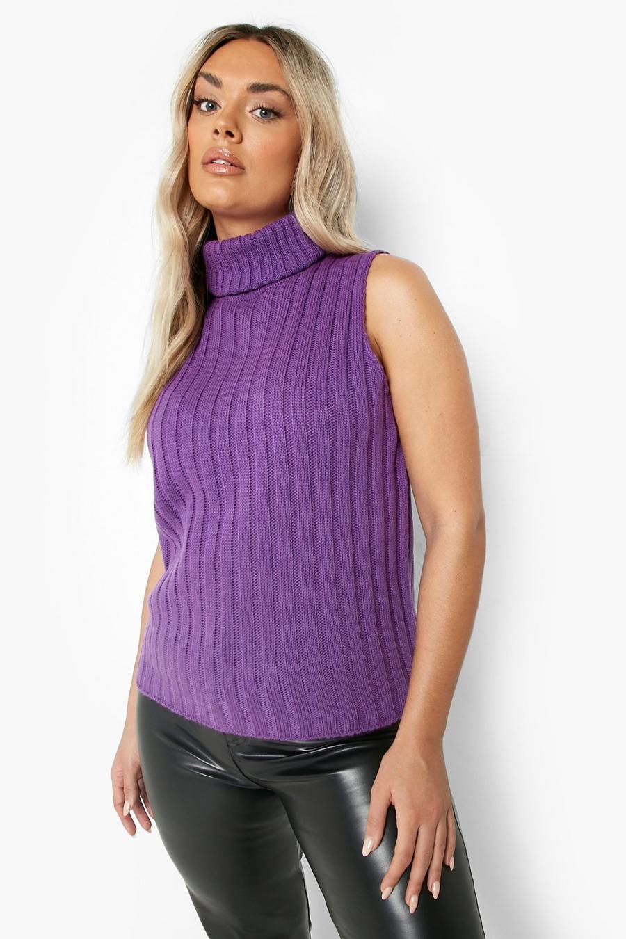 Purple Plus Roll Neck Knitted Tank image number 1