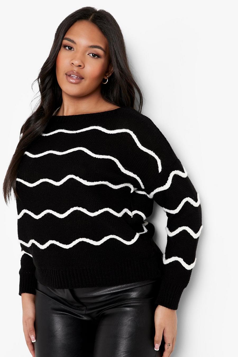 Black Plus Mono Wave Stripe Sweater image number 1