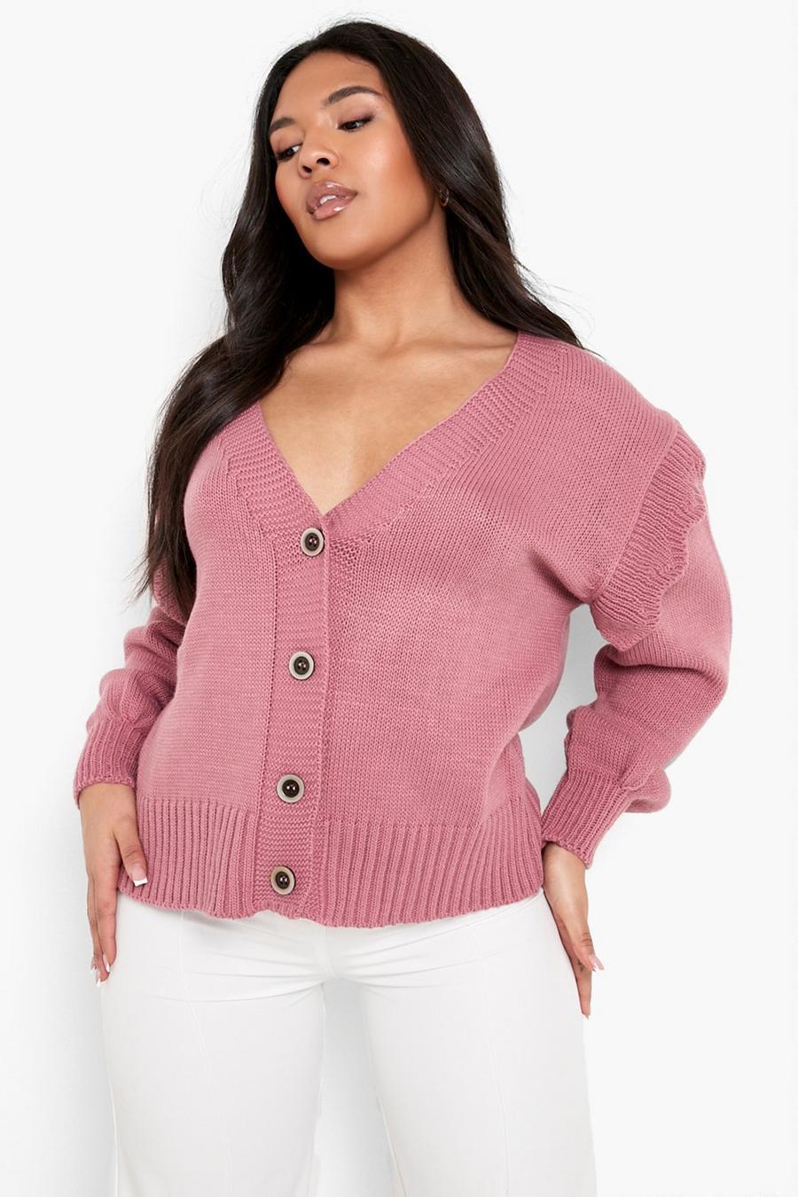 Rose pink Plus Frill Sleeve Oversized Cardigan