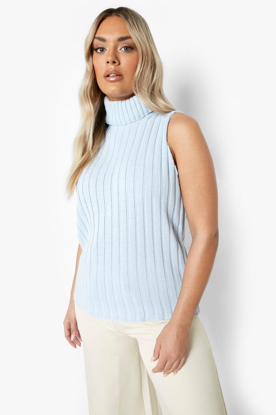 Baby blue Plus Roll Neck Knitted Tank image number 1