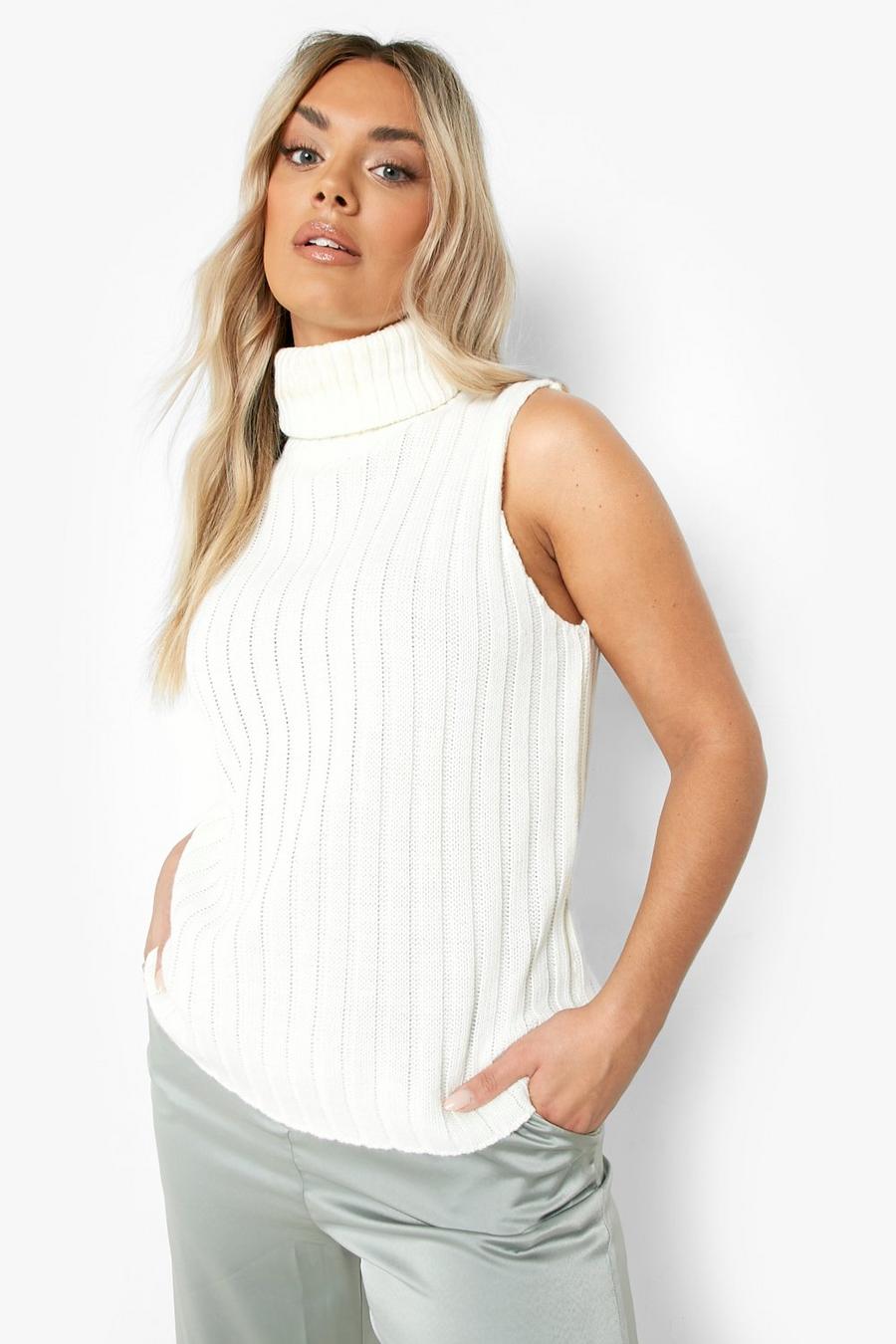 Cream Plus Roll Neck Knitted Tank image number 1