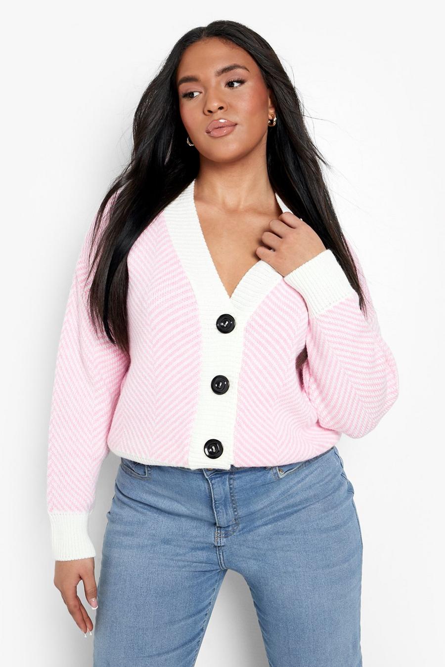Cardigan Plus Size in maglia a zig zag, Pink rosa image number 1