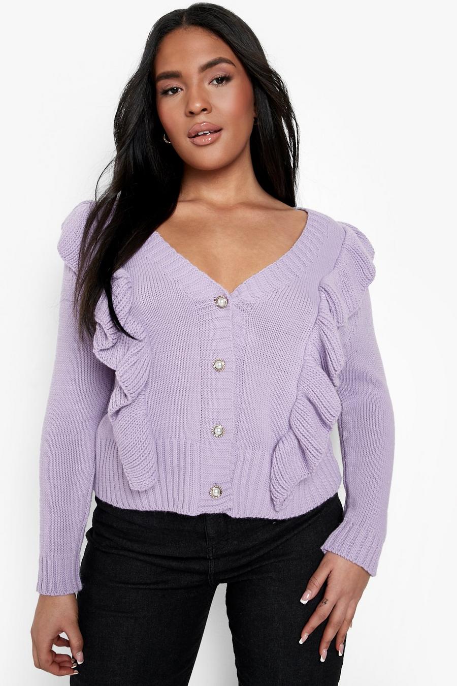 Lilac Plus Frill Pearl Button Cardigan image number 1
