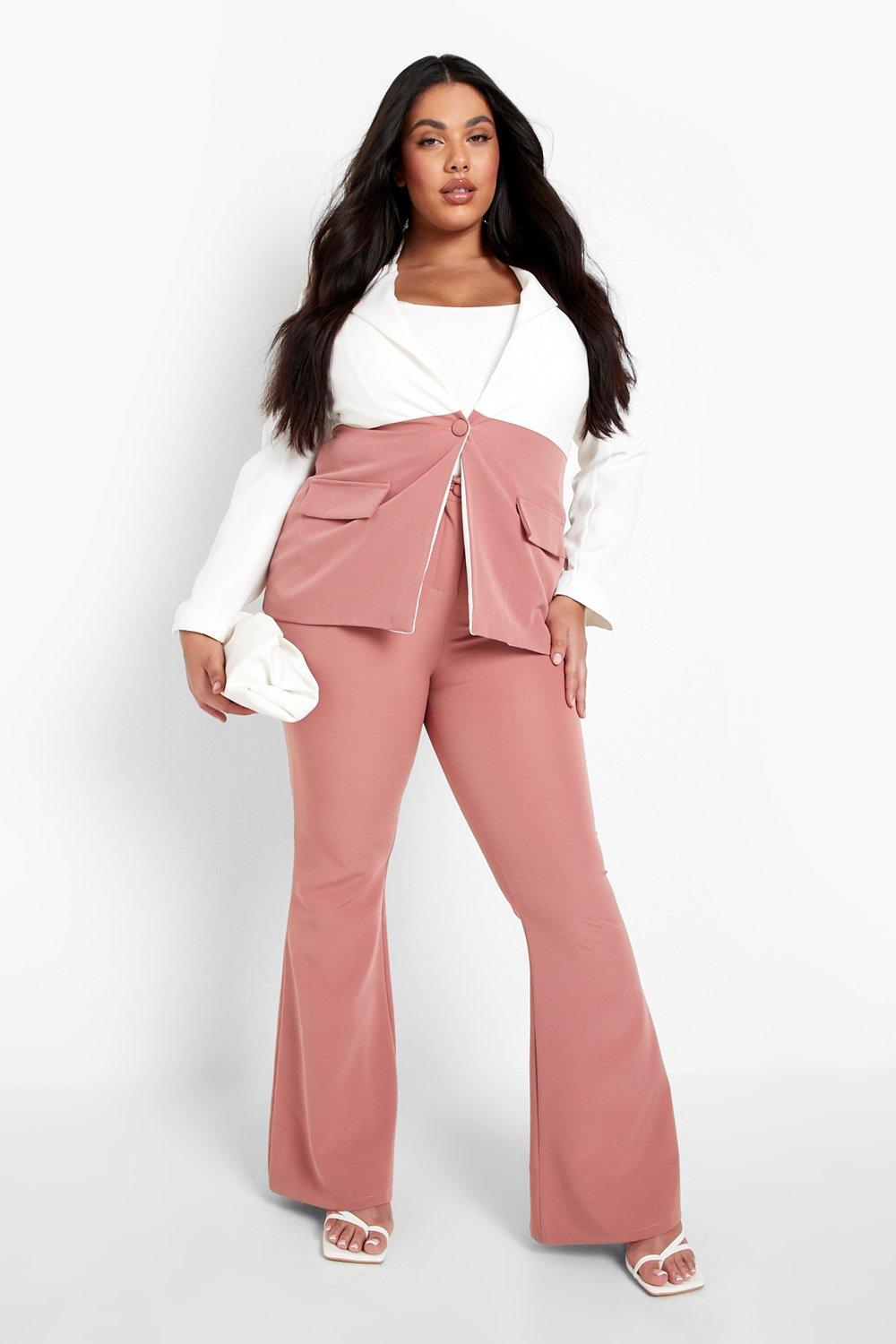 Plus Colour Block Blazer Trousers Suits