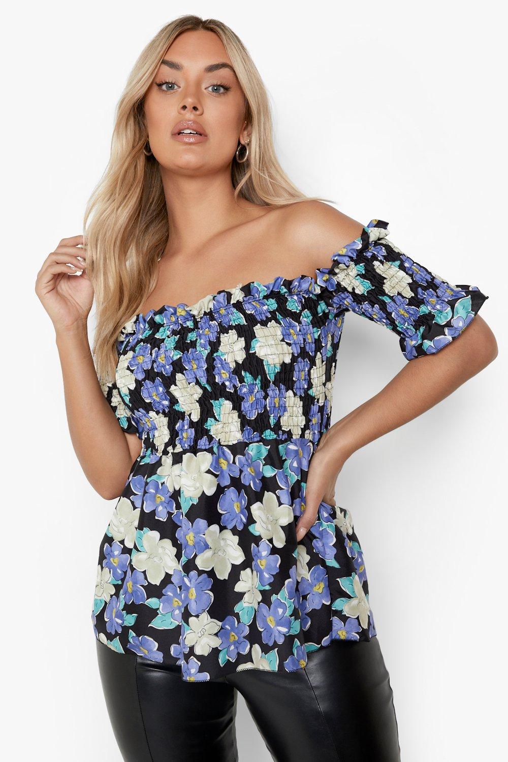 floral shirred bardot top