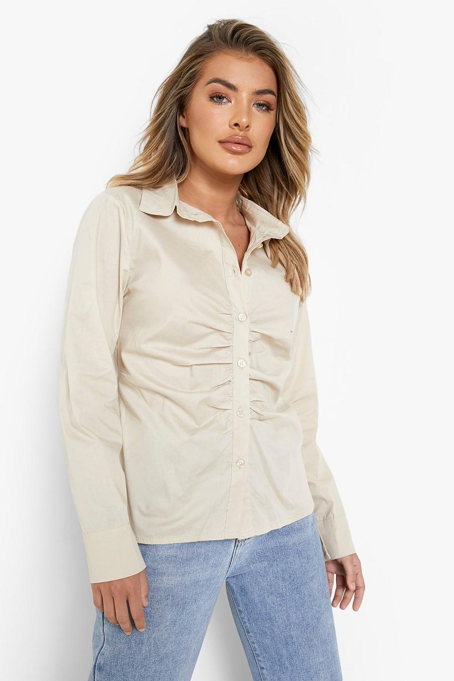 Stone Ruched Detail Poplin Shirt  image number 1