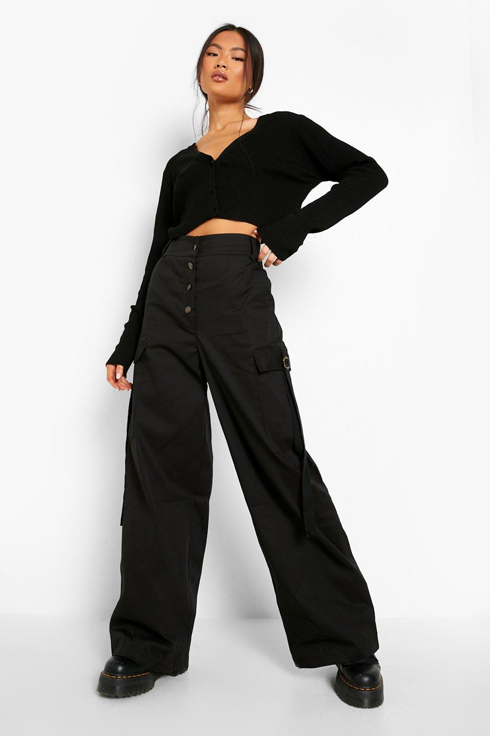 Pantalones casuales de pernera ancha con ribete en contraste y bolsillo  lateral con cintura doble de Mujer - HALARA