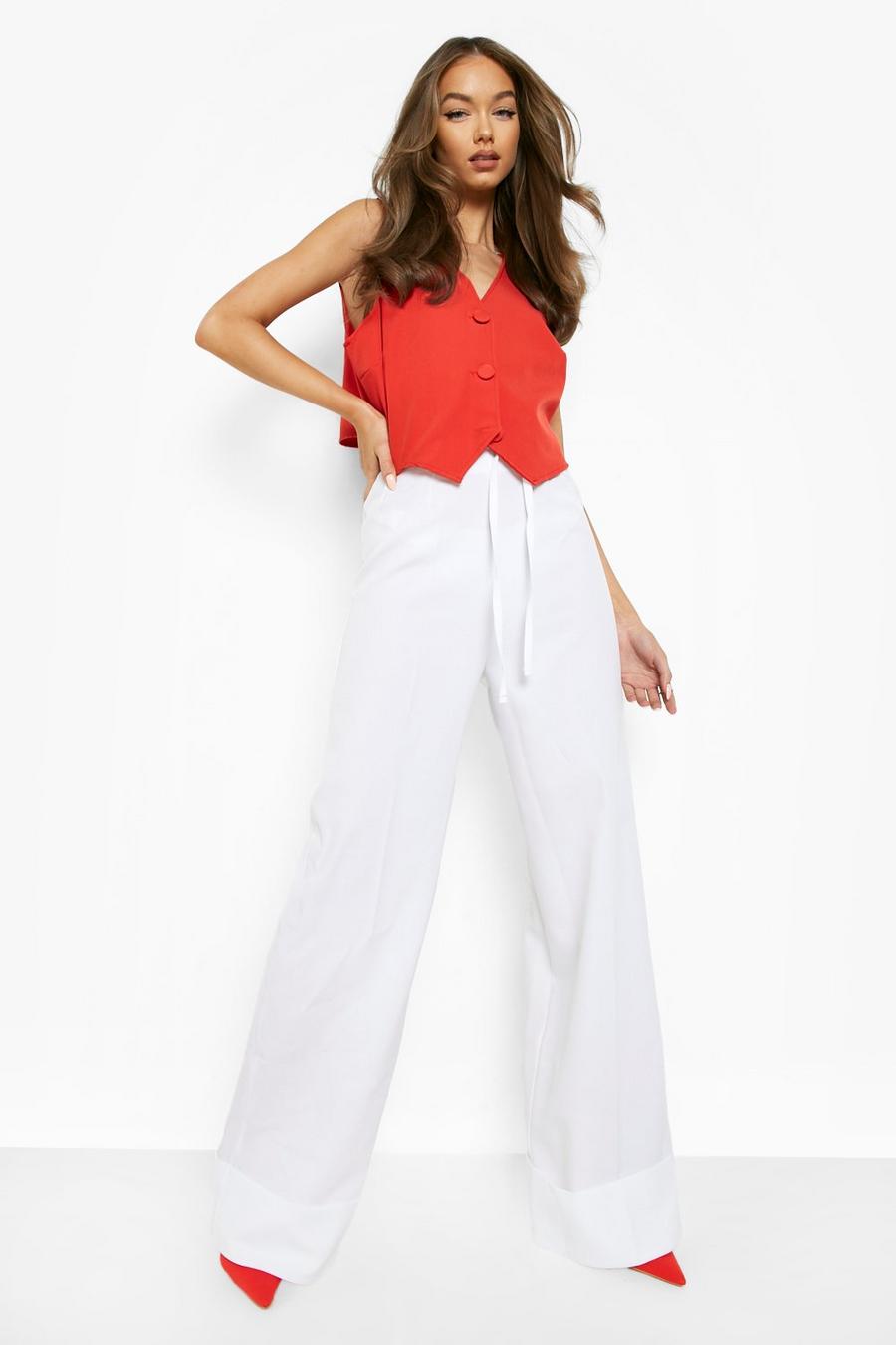 White Tie High Waist Turn Up Wide Leg Pants image number 1