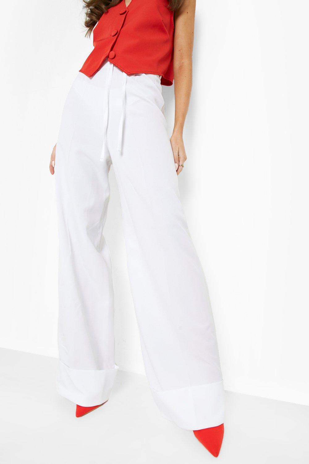 Tie High Waist Turn Up Wide Leg Pants | boohoo