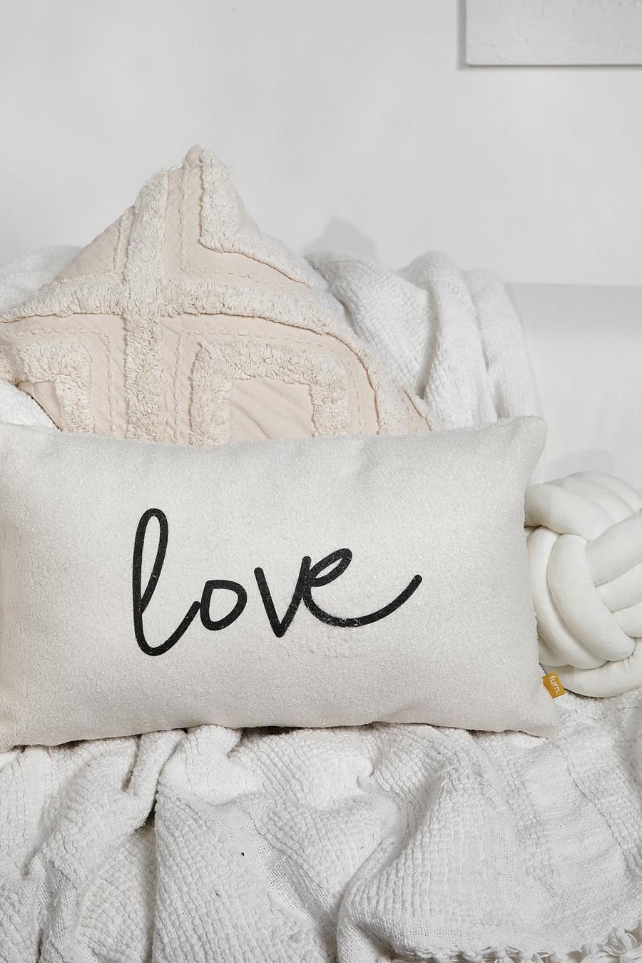 Cream white Love Print Shearling Cushion