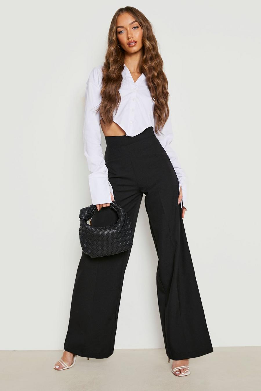 Black Basics High Waisted Woven Wide Leg Trousers image number 1