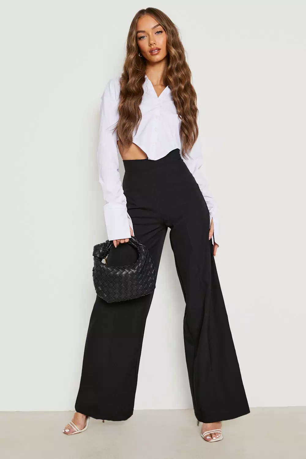 Basics High Waisted Woven Wide Leg Trousers