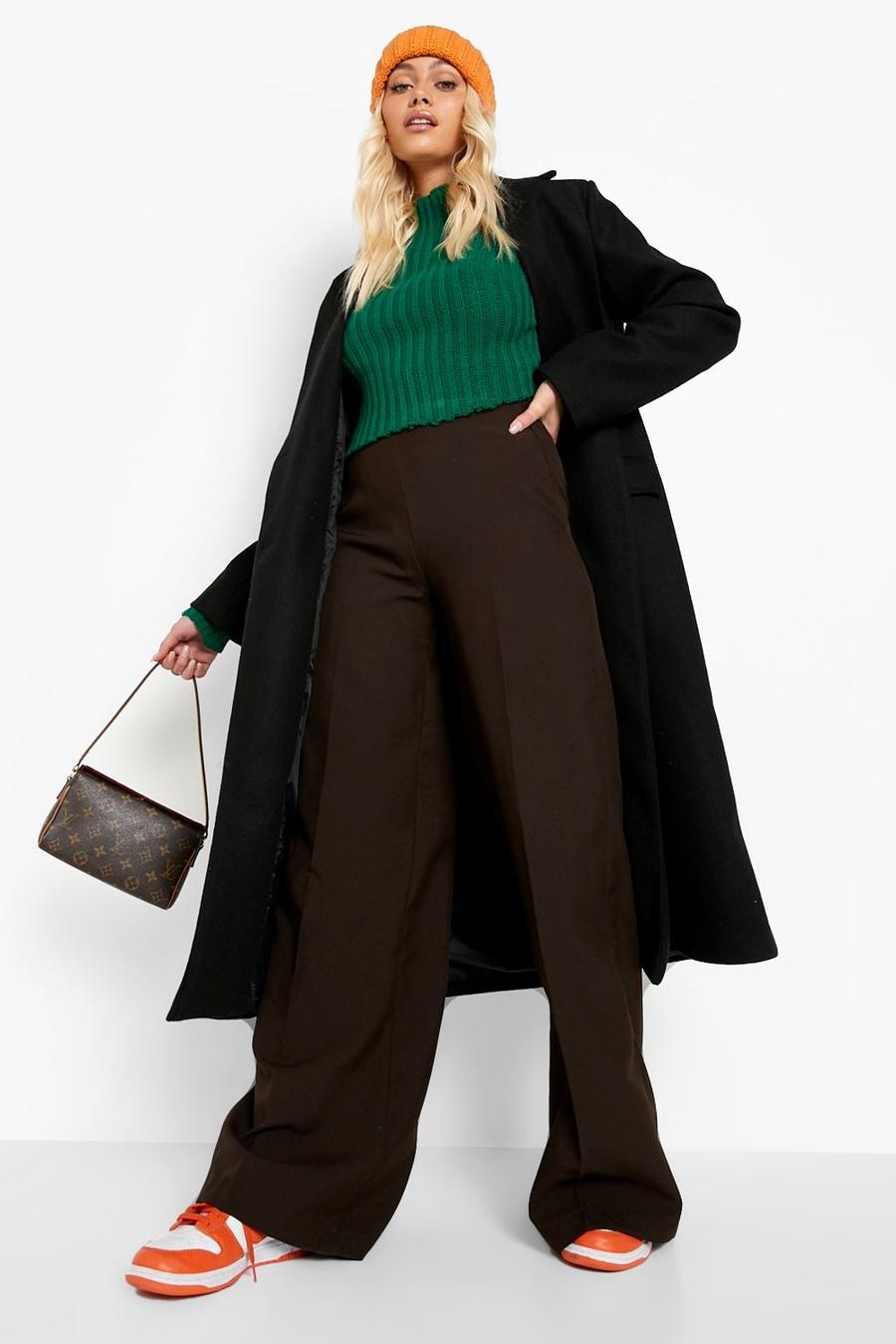 Chocolate brown Basics High Waisted Woven Wide Leg Trousers
