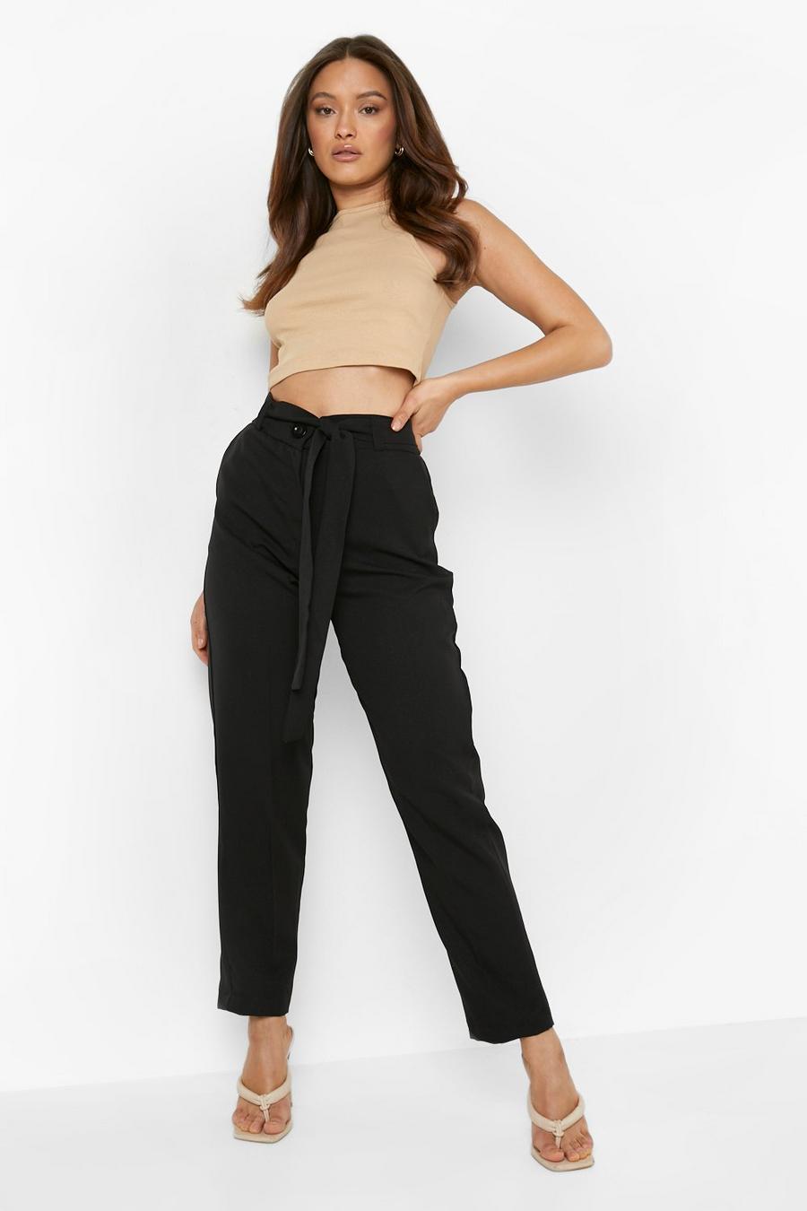 Black Belted Waist Tapered Trousers image number 1