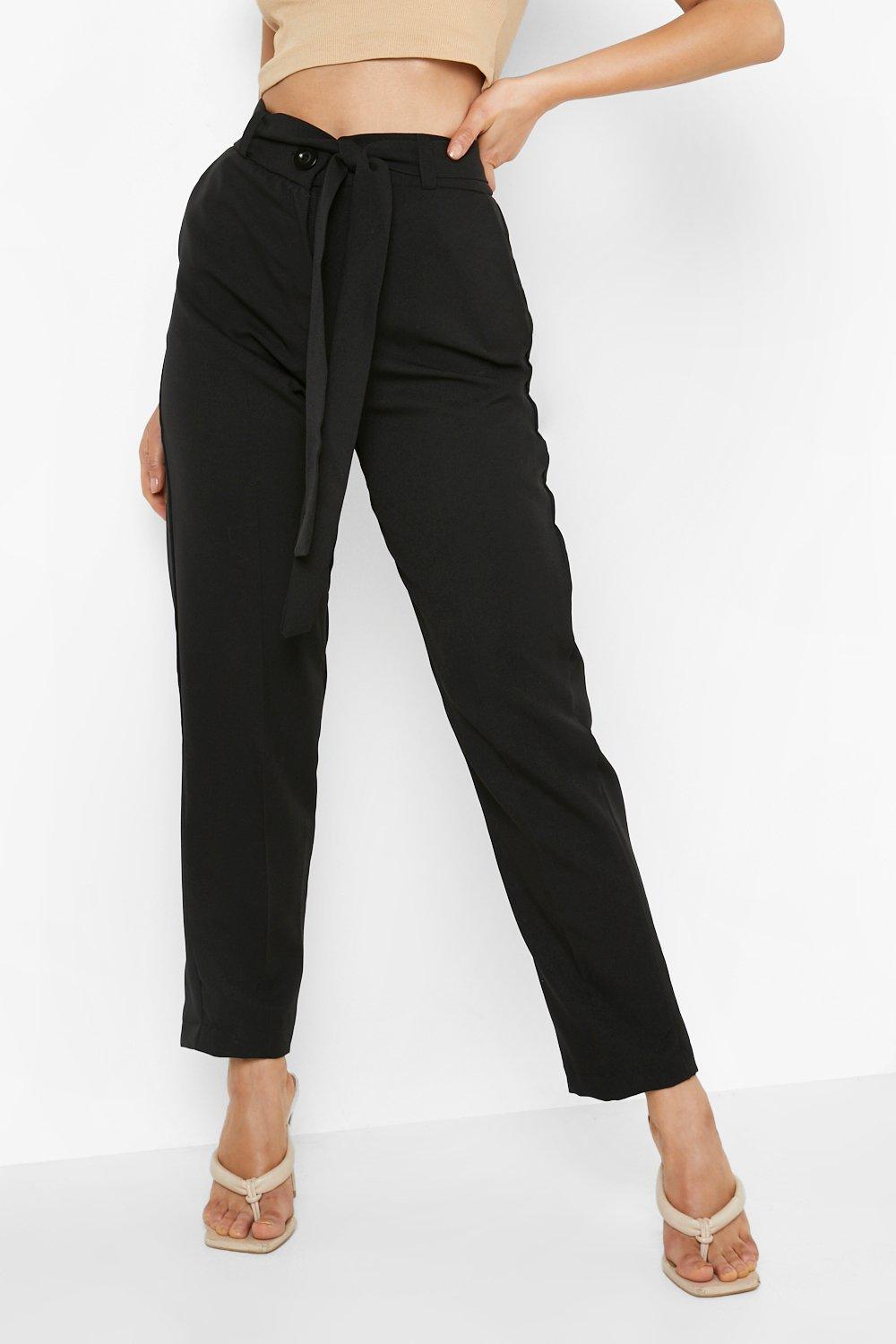 Black belted shops tapered trousers