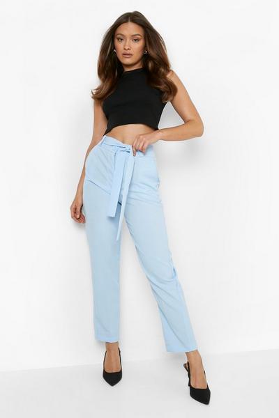 boohoo blue Belted Waist Tapered Trousers