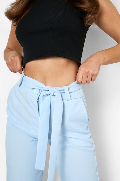 boohoo blue Belted Waist Tapered Trousers