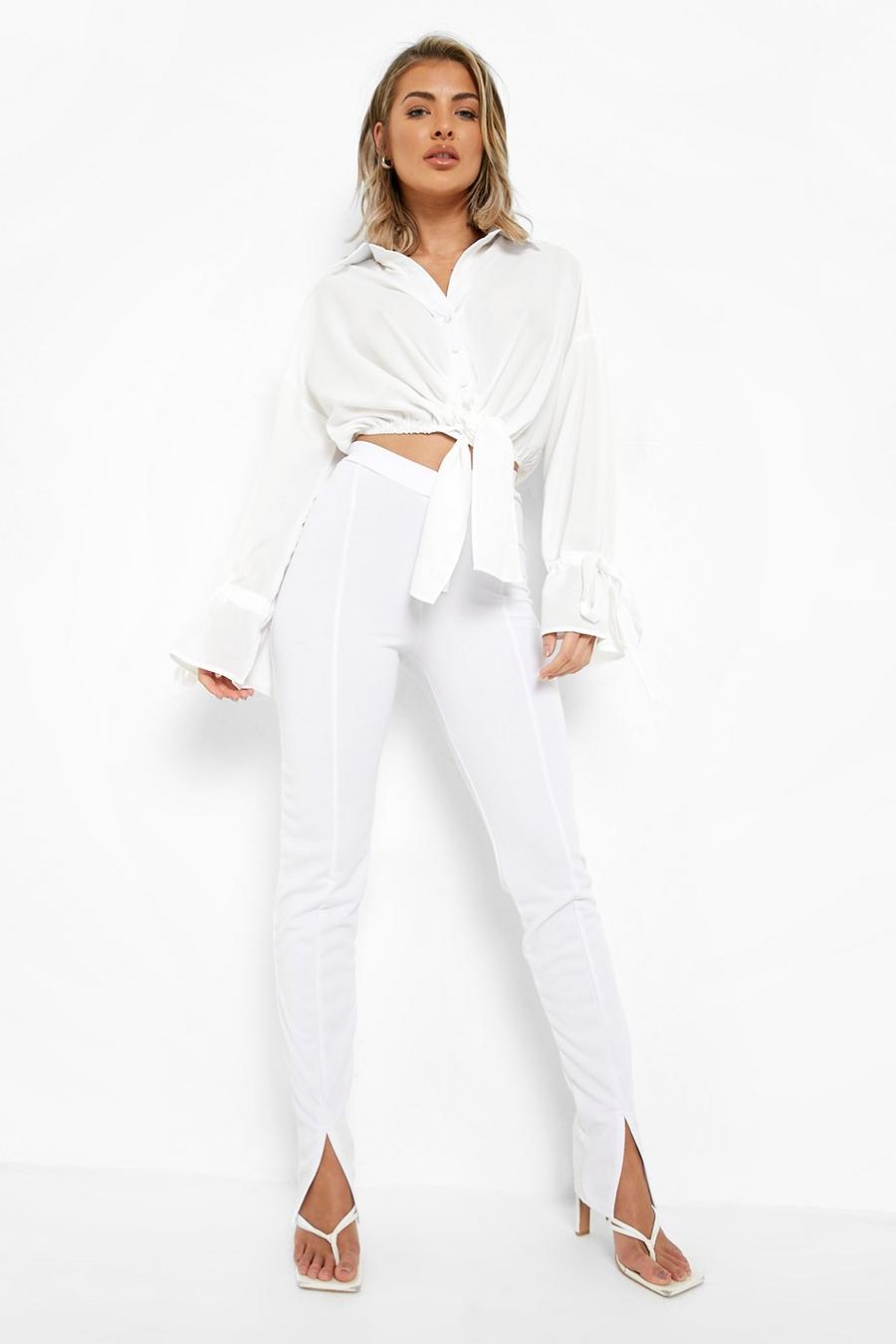 Pantalon taille haute fendu, White image number 1