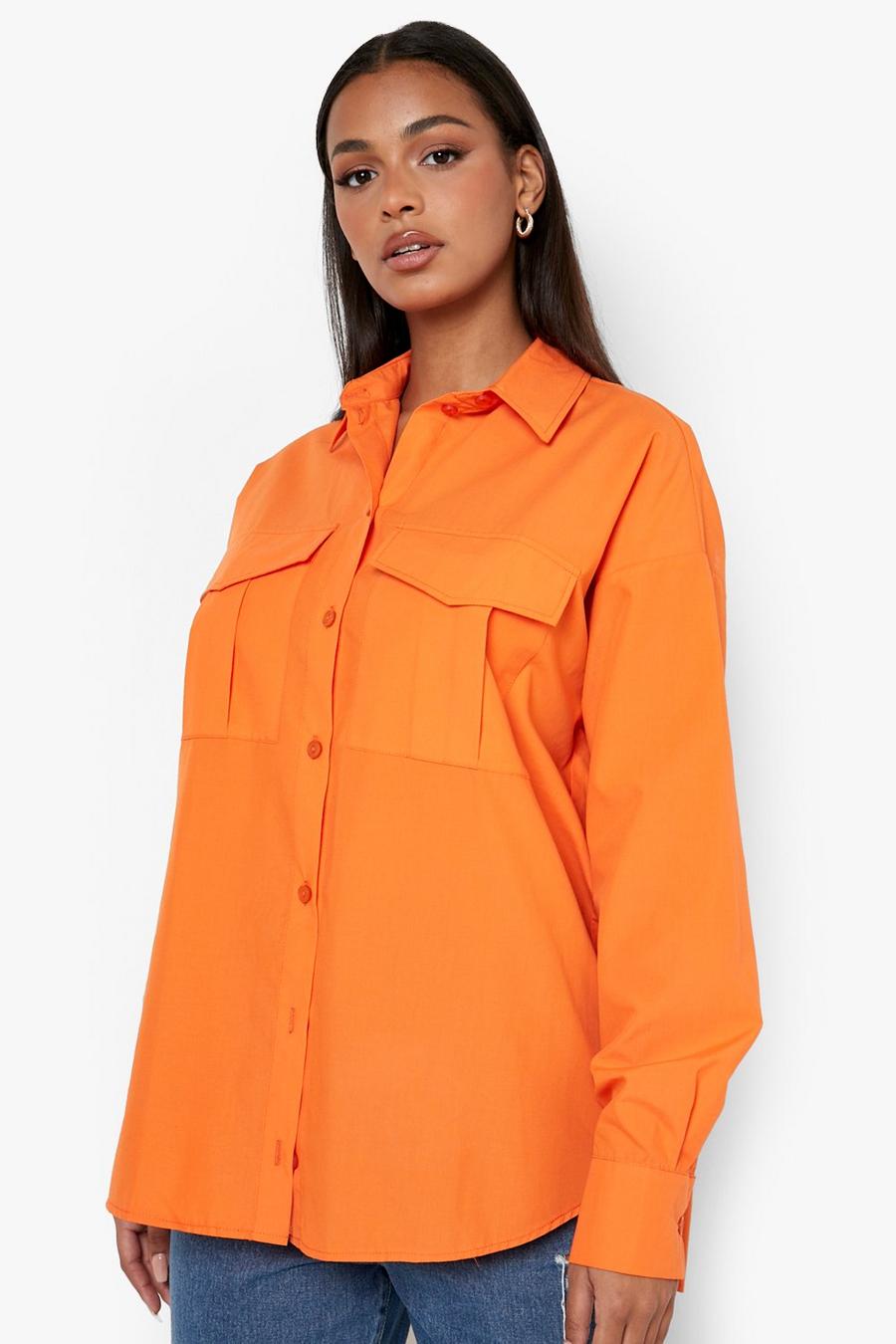 Camisa oversize de algodón con bolsillos utilitarios, Orange naranja