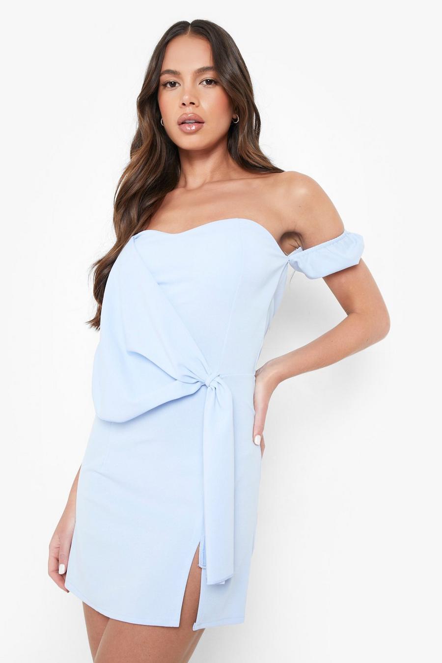Light blue Puff Sleeve Drape Detail Mini Dress image number 1