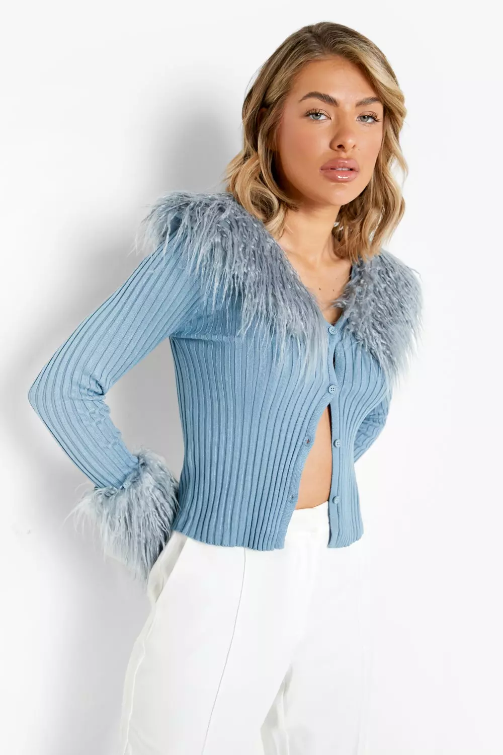 Feather trim outlet cardigan