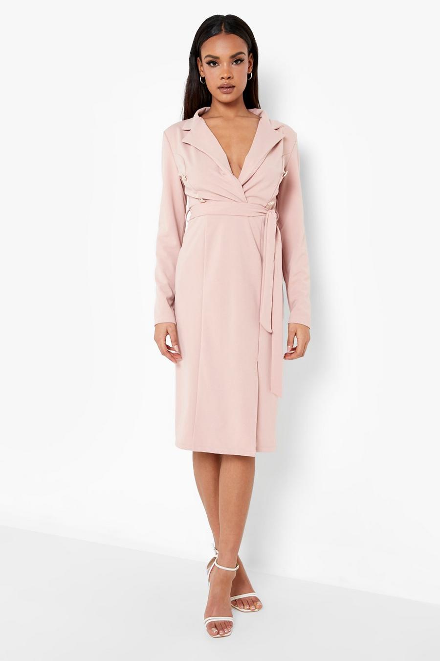 Rose pink Double Breasted Midi Blazer Dress