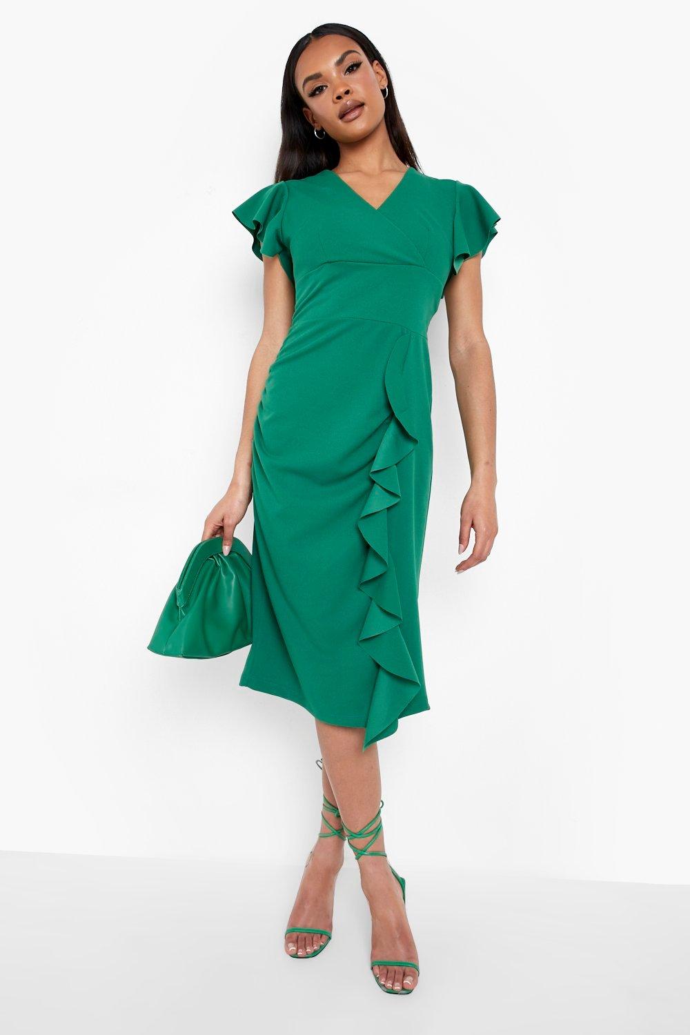 Boohoo green shop midi dress