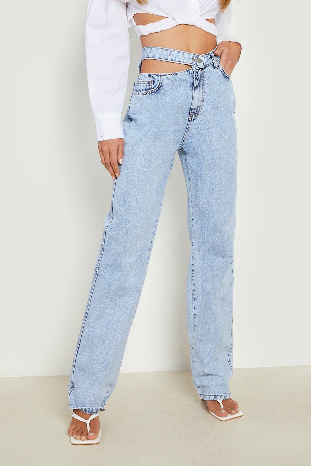 Cut Out Waist Straight Fit Jeans | boohoo