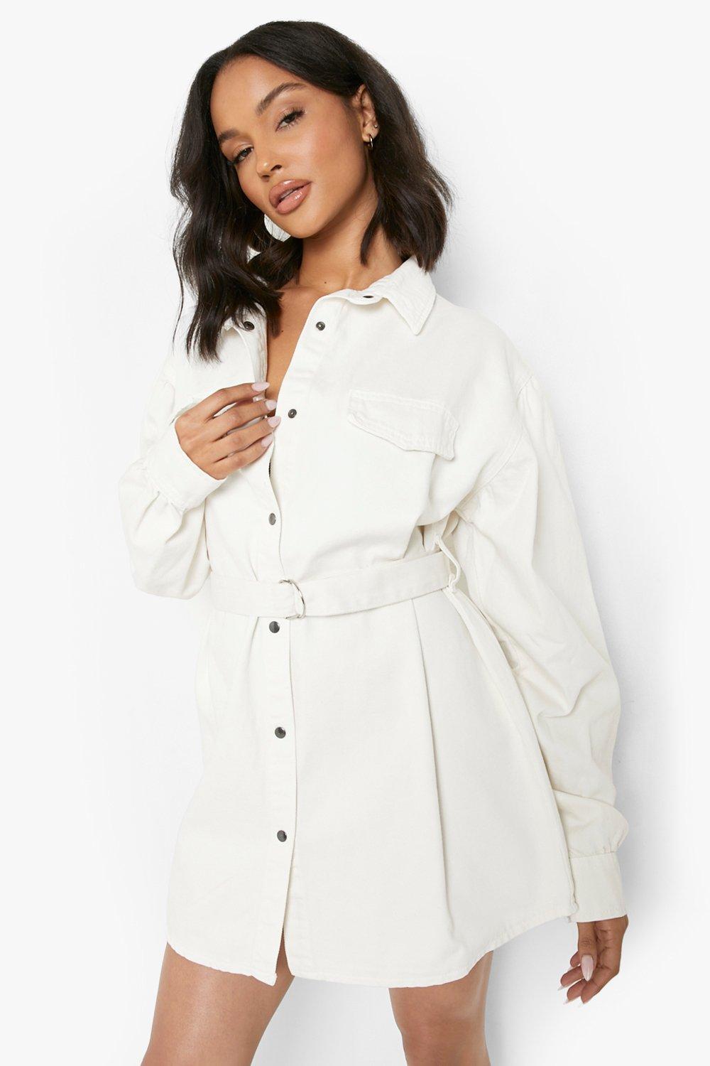 Boohoo white denim clearance dress