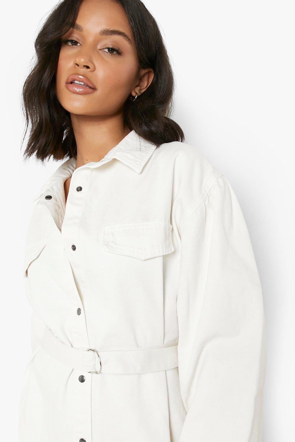 Boohoo white denim store dress