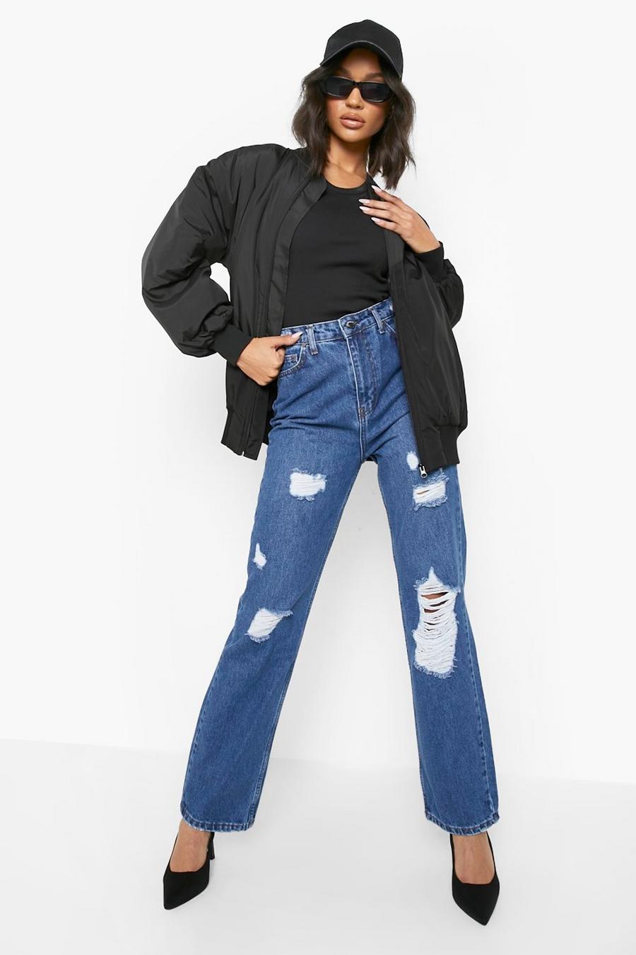 Mid wash azul All Over Busted Boyfriend Fit Jean