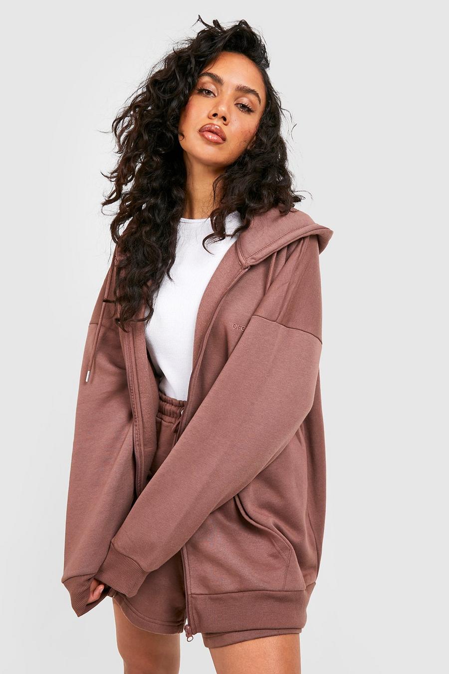 Chocolate brown  Oversized Zip Through Hoodie with REEL Cotton