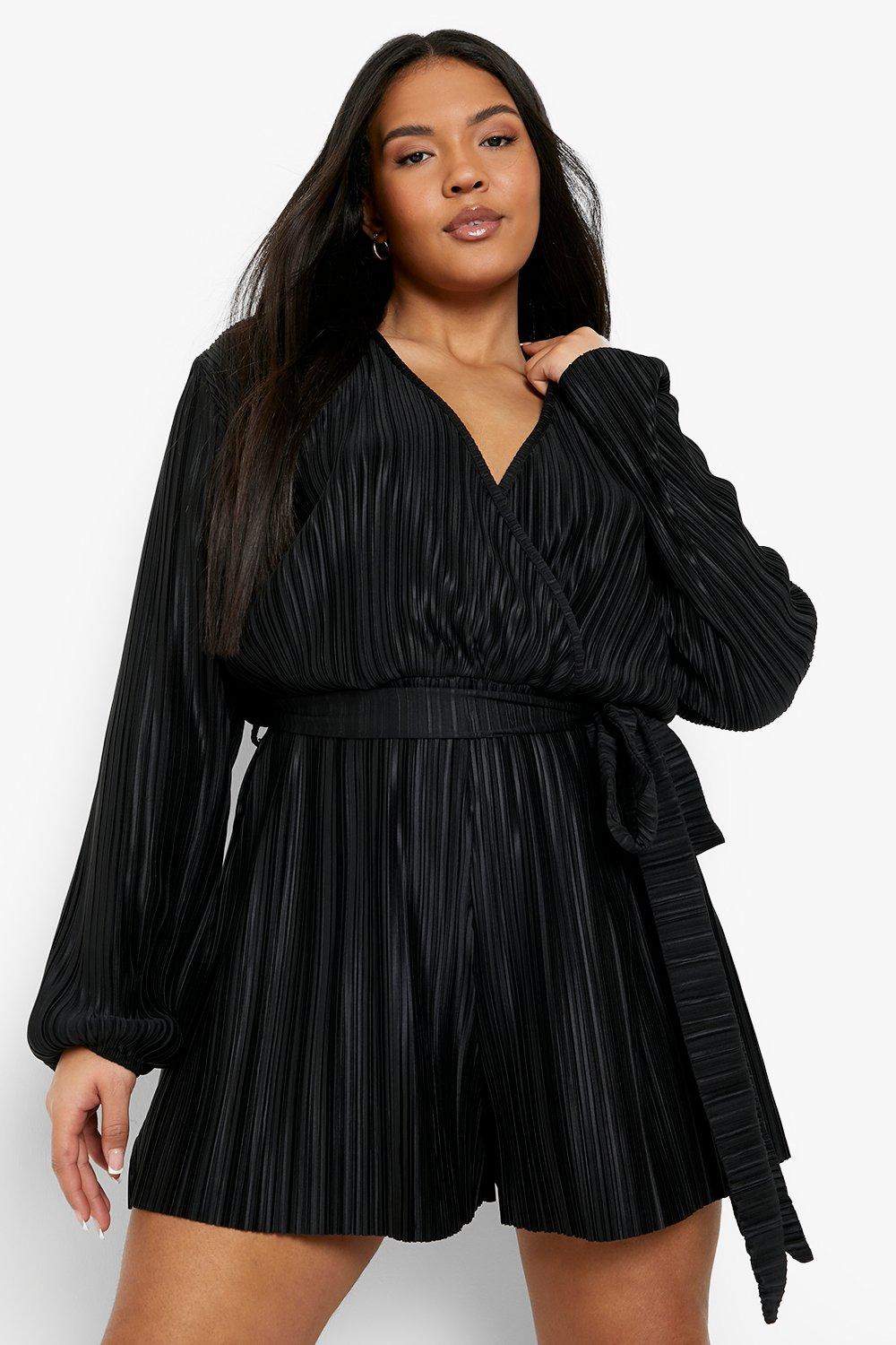 Plus Plisse Wrap Belted Romper