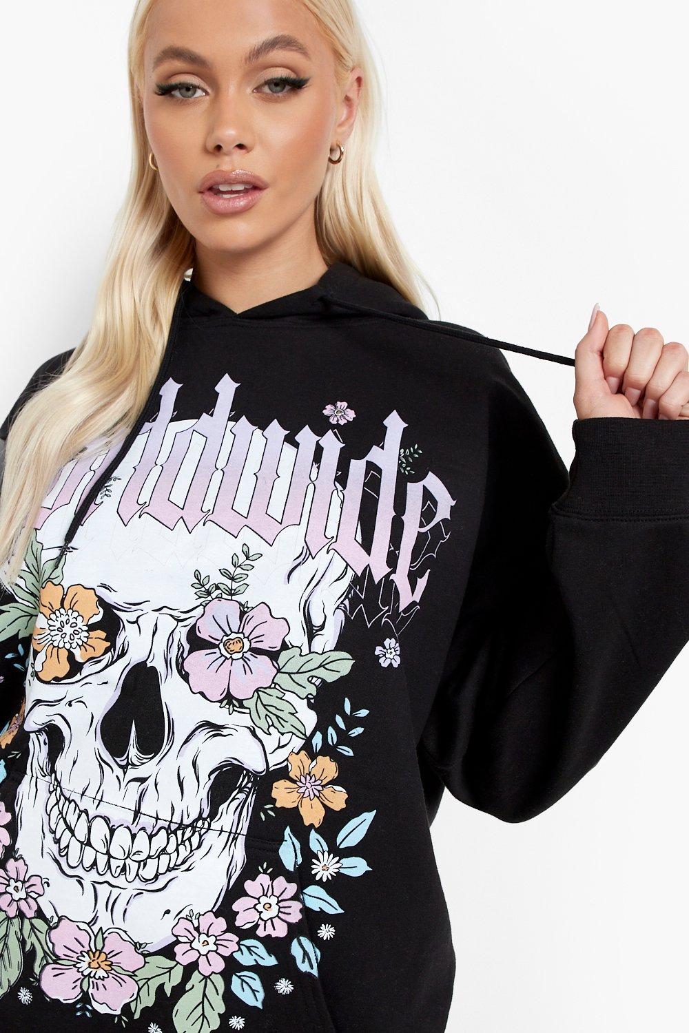 Skull Printed Oversized Hoodie